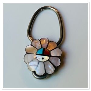 Vintage Bennett Pat Pending C-31 Zuni Sunface Keychain Mother Of Pearl Blue